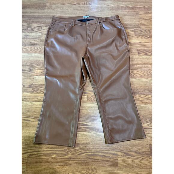 Good American Cognac Better Than Leather Faux Leather Good Icon Pants 28 plus - Picture 12 of 13